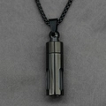 Minimalist black stainless steel cylindrical cremation urn necklace with hollowed stripes - Black Round Head Window Style (With Chain)