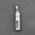 Polished silver cylinder memorial urn pendant with glass window on a grey fabric background - Silver Flat Head Window Style (Pendant Only)