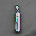 Rainbow plated cylindrical urn pendant with viewing window on grey textured fabric - Rainbow Flat Head Window Style (Pendant Only)