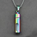Rainbow plated stainless steel cylinder urn necklace with a polished metallic finish - Rainbow Flat Head Window Style (With Chain)