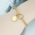 Goldenes Edelstahl-Herzarmband mit rundem Love lever Anhänger für Damen und Mädchen - Gold