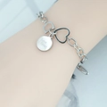 Edelstahl Herz Armband mit ovaler Gliederkette und rundem Anhänger mit Love lever Gravur - Silber