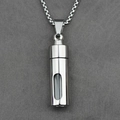 Silver polished stainless steel cylinder urn necklace with glass window on box chain - Silver Flat Head Window Style (With Chain)