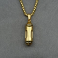 Gold capsule pendant necklace with cylinder design and box chain for ashes or perfume - Gold Flat Head Window Style (With Chain)