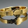 Gold plated stainless steel open bangle with lotus totem and Buddhist scripture engraving - Gold