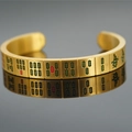 Gold-plated mahjong pattern cuff bracelet made of vacuum-plated stainless steel - Mahjong Pattern Style D