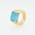 Anillo minimalista de acero de titanio dorado con una piedra turquesa cuadrada azul - US 7 / Color Dorado (Turquesa)