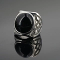 Anello sigillo vintage da uomo in acciaio inossidabile con grande pietra ovale nera - US 7 / Colore Acciaio Gemma Nera