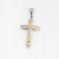 Dreilagiger Kreuzanhänger aus Gold und Silber Edelstahl mit zentralem Zirkonia-Stein - Nur Anhänger (Ohne Kette)