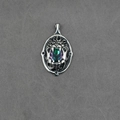 Retro silver lion head pendant necklace with iridescent gradient gemstone for men and women - Pendant Only (No Chain)