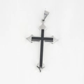 Pendentif croix minimaliste en acier inoxydable argenté avec incrustation en émail noir - Pendentif Uniquement (Sans Chaîne)