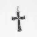 Collar de cruz para hombre en acero inoxidable con incrustación negra y cristal central - Solo colgante (Sin cadena)