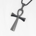 Collana da uomo con ciondolo a croce Ankh nera in acciaio inox e catena box - Ciondolo Con Catena