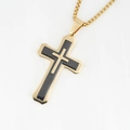 Three-layer gold and black cross pendant necklace in stainless steel with round link chain - Design C Gold-Silver Bicolor Pendant With Box Chain