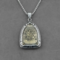 Religious Shwedagon pendant necklace with gold deity relief on silver stainless steel box chain - Dorje Shugden Pendant With Chain