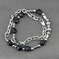Punk style stainless steel double-layered necklace with black skulls and metal beads - Black & Silver Skull Necklace (As Shown)
