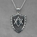 Punk style men's stainless steel shield necklace with hexagram pendant on box chain - Pendant With Chain As Shown
