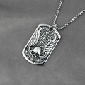 Gothic skull pendant necklace with wings in vintage steel for hip hop men fashion - Pendant with Chain