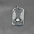Hip hop skull pendant necklace with winged design on rectangular stainless steel tag - Pendant Only (No Chain)