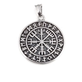 Vintage Viking compass necklace with runes, stainless steel round pendant for men - Pendant Only (No Chain)