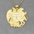Collana con ciondolo a scudo con aquila in acciaio al titanio dorato con rilievi - Pendente in oro con catena come mostrato