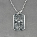 Retro titanium steel dog tag necklace with embossed gothic cross on a square pearl chain - Style A - Angel Pendant And Necklace Chain