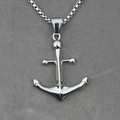 Collana con ciondolo ad ancora in acciaio inossidabile lucido e catena a maglia box - Pendente in argento con catena come mostrato
