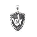 Vintage stainless steel shield pendant featuring an I Love You hand sign relief - Silver Pendant (w2430) / Silver Style