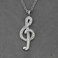 Elegant silver treble clef pendant necklace featuring sparkling paved white crystals - Pendant With Chain As Shown