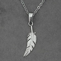 Fashion silver feather pendant necklace with fine chain for men and women on fabric - Pendant With Chain