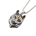 Pendentif tête de loup vintage en acier avec œil ambré et chaîne épaisse punk - Œil Jaune Foncé Pendentif Avec Chaîne