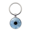 Detailed view of silver metal keychain with realistic blue evil eye glass dome pendant - Blue Eye Iris Style (XSWX9226-12)
