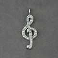Sparkling silver treble clef music pendant with crystal accents for jewelry making - Pendant Only (Without Chain)