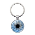 Portachiavi in lega di zinco con ciondolo occhio blu realistico su sfondo bianco - Stile Iride Blu (XSWX9226-2)