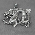 Vintage silver dragon necklace pendant with detailed carvings in hip hop style - Silver Pendant with Chain as Shown