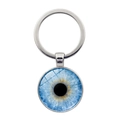 Detail macro of silver metal key ring with blue eye glass dome pendant and pupil texture - Sky Blue Iris Style (XSWX9226-9)