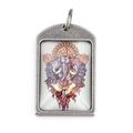 Retro titanium steel rectangle pendant with colorful Ganesha illustration and silver frame - Pendant Only (Without Chain) / Ganesha Style A