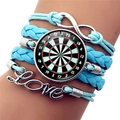 Light blue multi-layer braided bracelet with dartboard charm, infinity and love symbols - Light Blue Style (XSWX9257-2)
