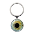 Detail of silver alloy keychain with realistic blue and yellow iris glass dome pendant - Colorful Iris Style (XSWX9226-5)