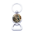 Silver metal keychain bottle opener featuring a religious Holy Family glass cabochon charm - Holy Family Glass Patch Color Style (XSWX9265-4)