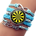 Detail of multi-layer woven bracelet with dartboard glass cabochon and love charm - Sports Casual Style (XSWX9257-10)