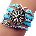 Detail of multi-layer woven bracelet with Love, infinity charm and dartboard pattern - Glass Cabochon Style (XSWX9257-9)