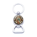Metal beer bottle opener keychain featuring Our Lady of Guadalupe and roses in silver finish - Our Lady of Guadalupe Color Style (XSWX9265-2)