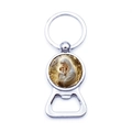 Detailed view of silver metal beer bottle opener keychain with Virgin Mary religious icon - Madonna and Child Golden Light Style (XSWX9265-11)