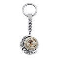 Portachiavi religioso rotante a mezzaluna con ciondolo sacro in metallo argento lucido - Stile Rilievo Sacra Famiglia (XSWX9255-3)