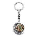 Portachiavi rotante Vergine di Guadalupe in lega d'argento con cornice a mezzaluna - Stile Vergine di Guadalupe(XSWX9255-2)