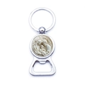Detailed view of silver bottle opener keychain featuring a Holy Family relief ornament - Holy Family Wreath Relief Style (XSWX9265-9)