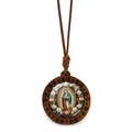 Collier religieux vintage en bois avec Vierge de Guadalupe et décor de roses - Vierge de Guadalupe A (XSWX9269-2)