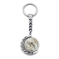 Detail of silver crescent moon keychain featuring a Holy Family relief medallion charm - Holy Family Ivory Look Style (XSWX9255-9)