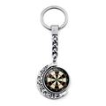 Dartboard moon keychain with silver hollow crescent and rotating center pendant - Hollow Moon Exquisite Style (XSWX9255-3)